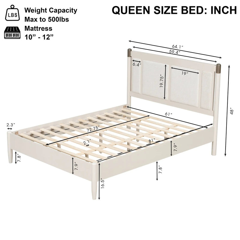 Solid Wood Queen Bed - Heavy Duty Support by HouseOfZazla