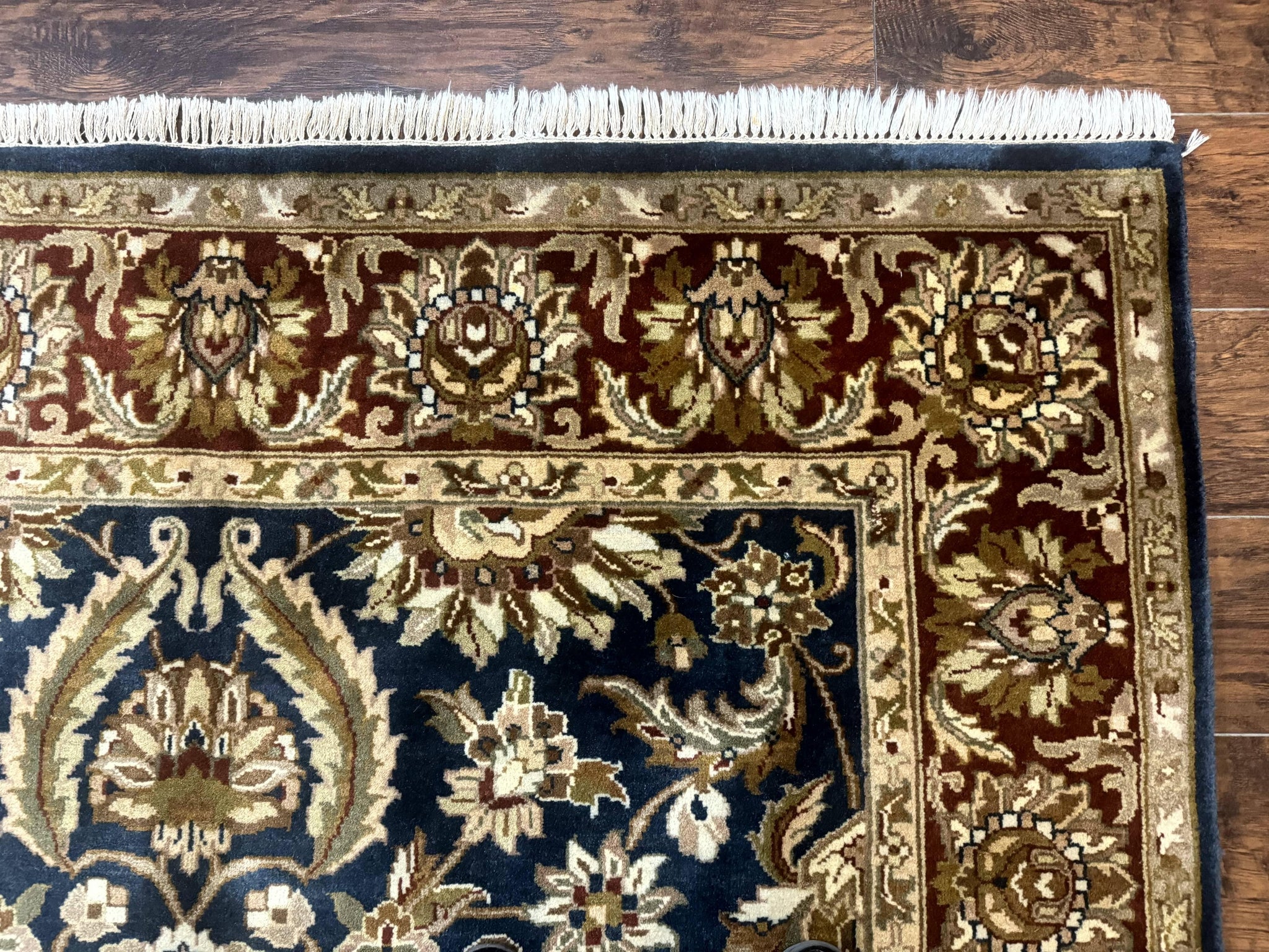 Indian Agra Rug 6x9, Floral, Traditional Rug, Dark Green Maroon Tan by Jewel Rugs