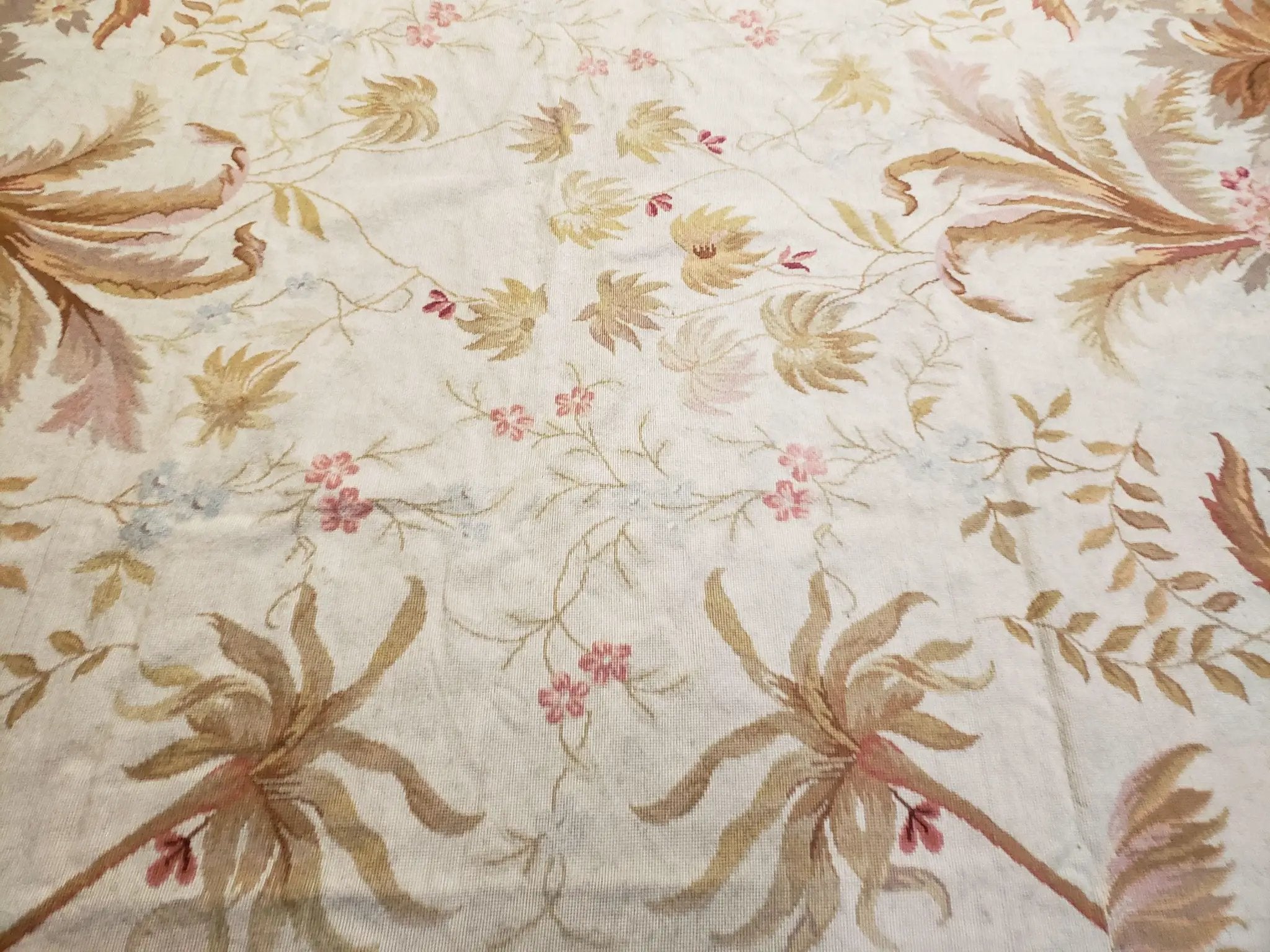 7' 7" x 9' 8" Needlepoint Rug Floral Beige Flat Weave Carpet 8x10 Handmade New Area Rug by Jewel Rugs
