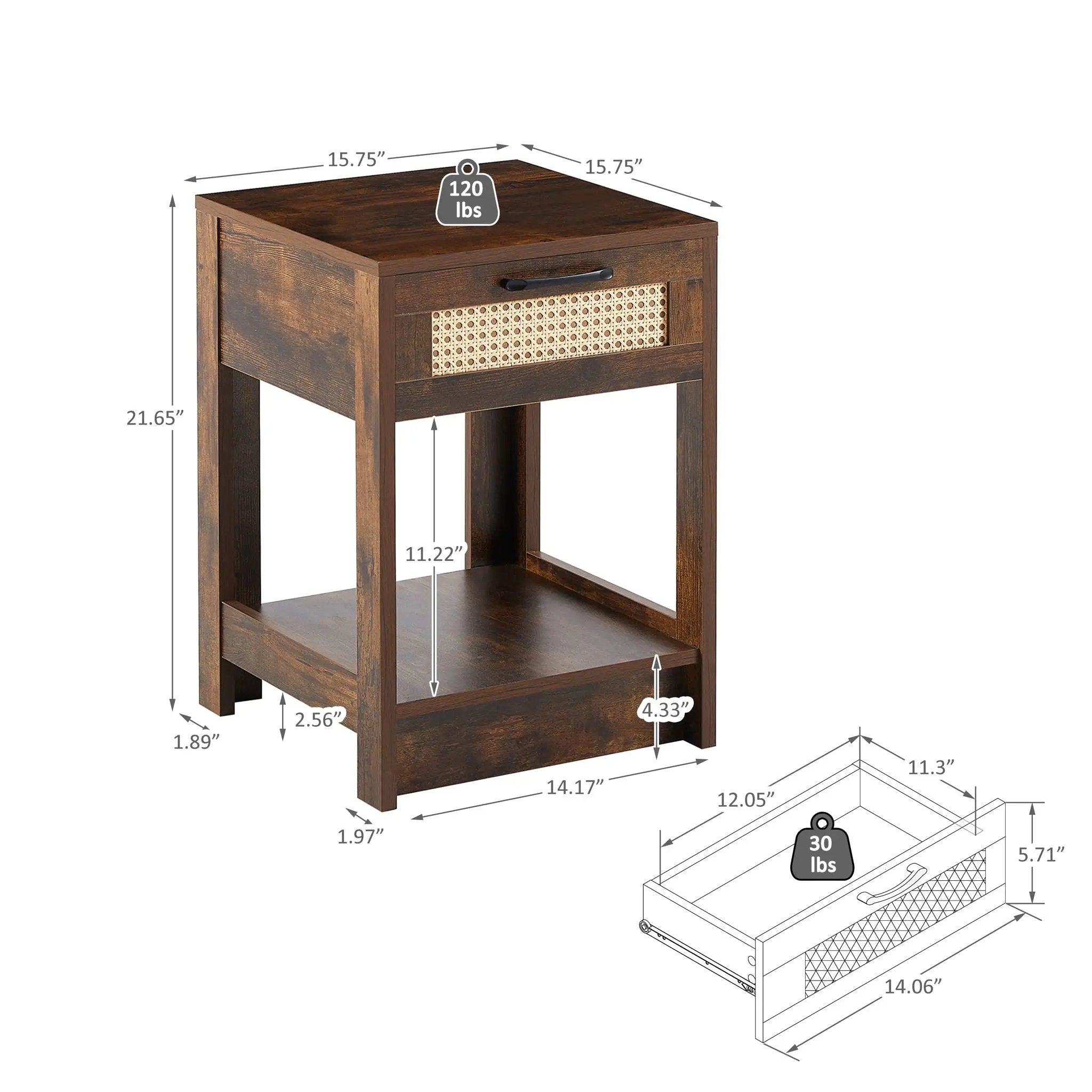 15.75" Rattan End Table With Drawer, Modern Nightstand, Side Table For Living Room, Bedroom by HouseOfZazla