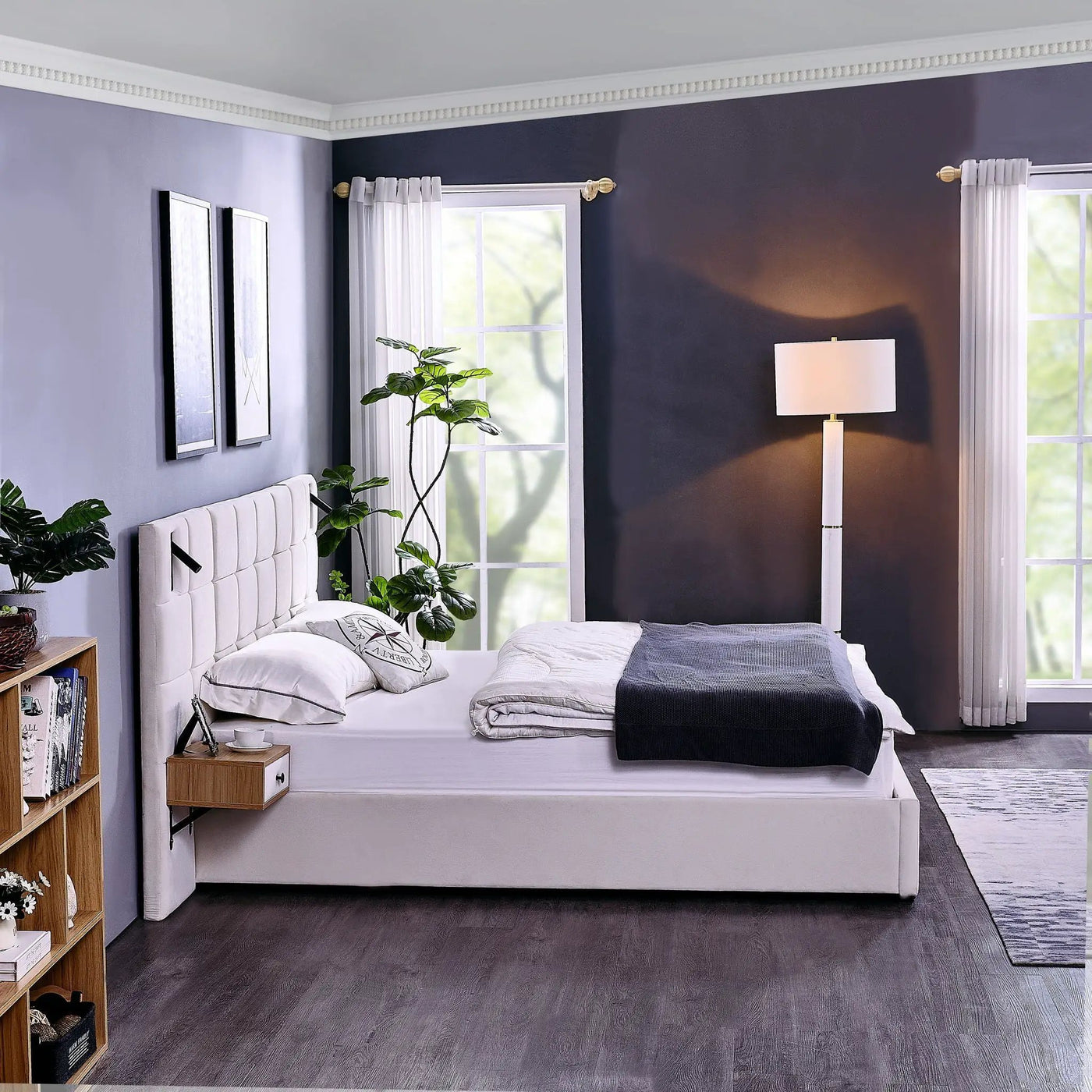 Upholstered Hydraulic Platform Bed With Storage Shelves, Reading Lamps, USB Port by Unique Piece Furniture