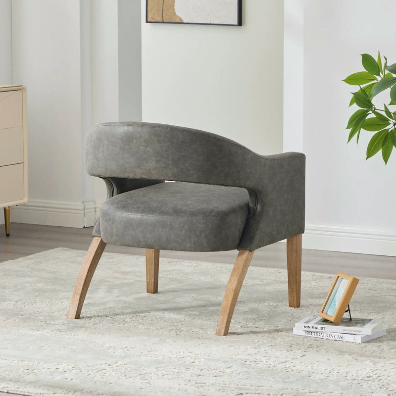 Upholstered Open Back Armchair With Weathered Rubberwood Legs by Unique Piece Furniture