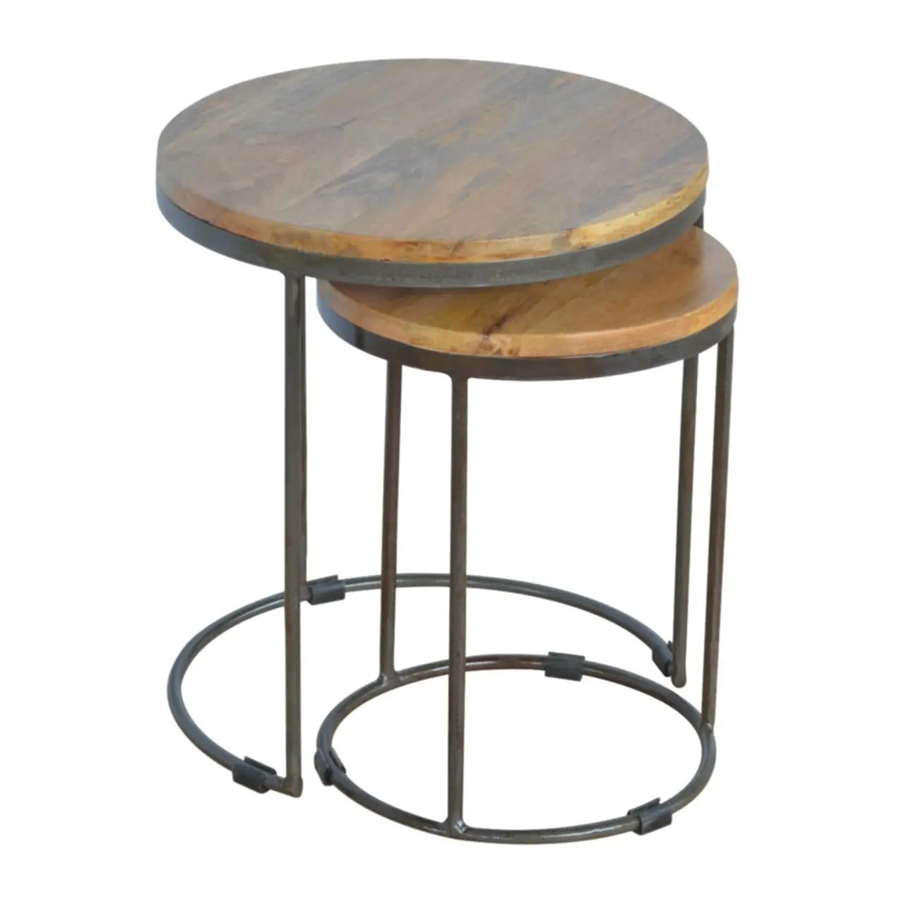 Round Stool Table With Iron Base (Set of 2) - Brown / Black by HouseOfZazla