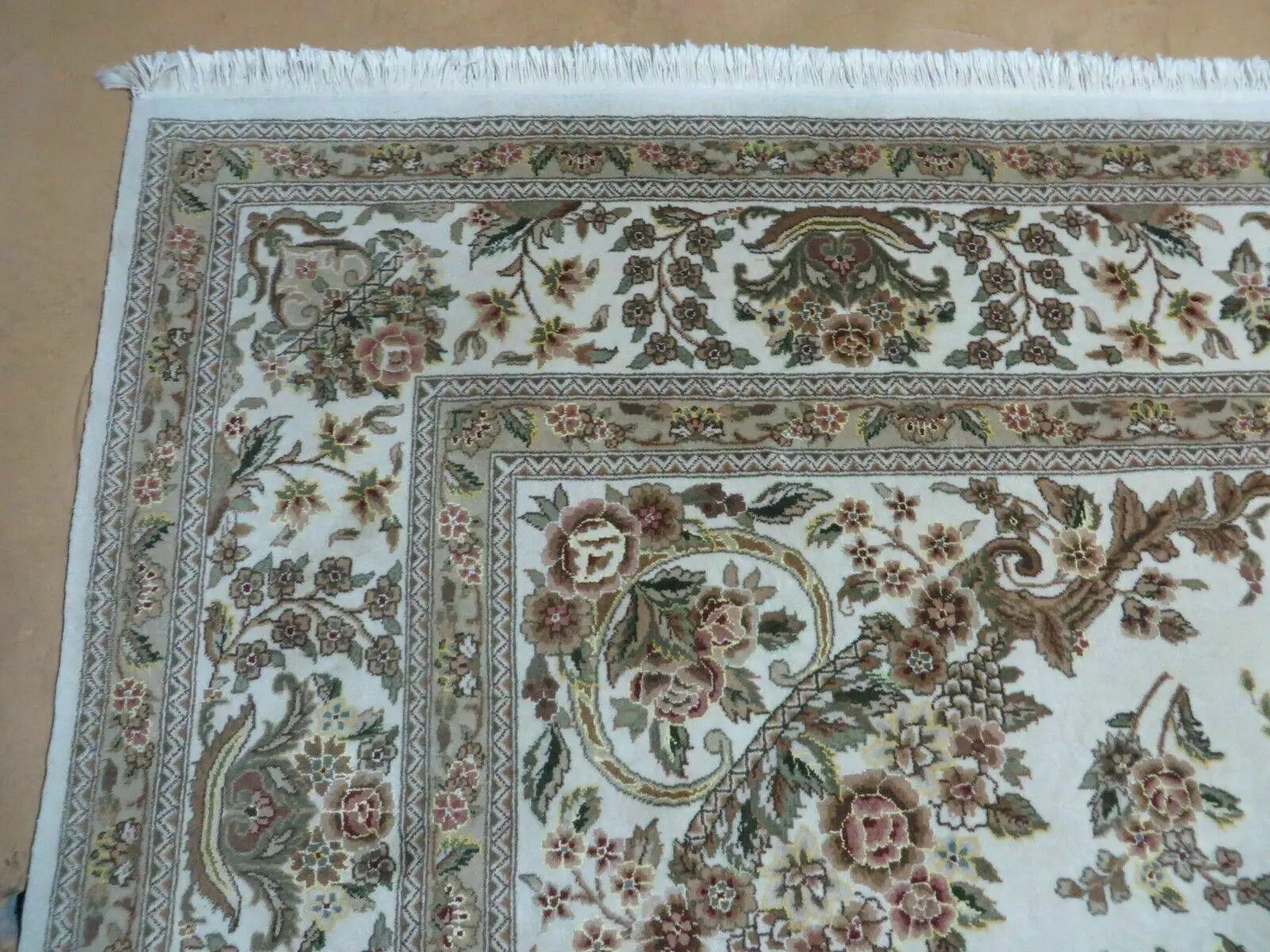 8' X 10' Handmade Chinese Floral Oriental Wool Silk Accent Rug Ivory Organic by Jewel Rugs