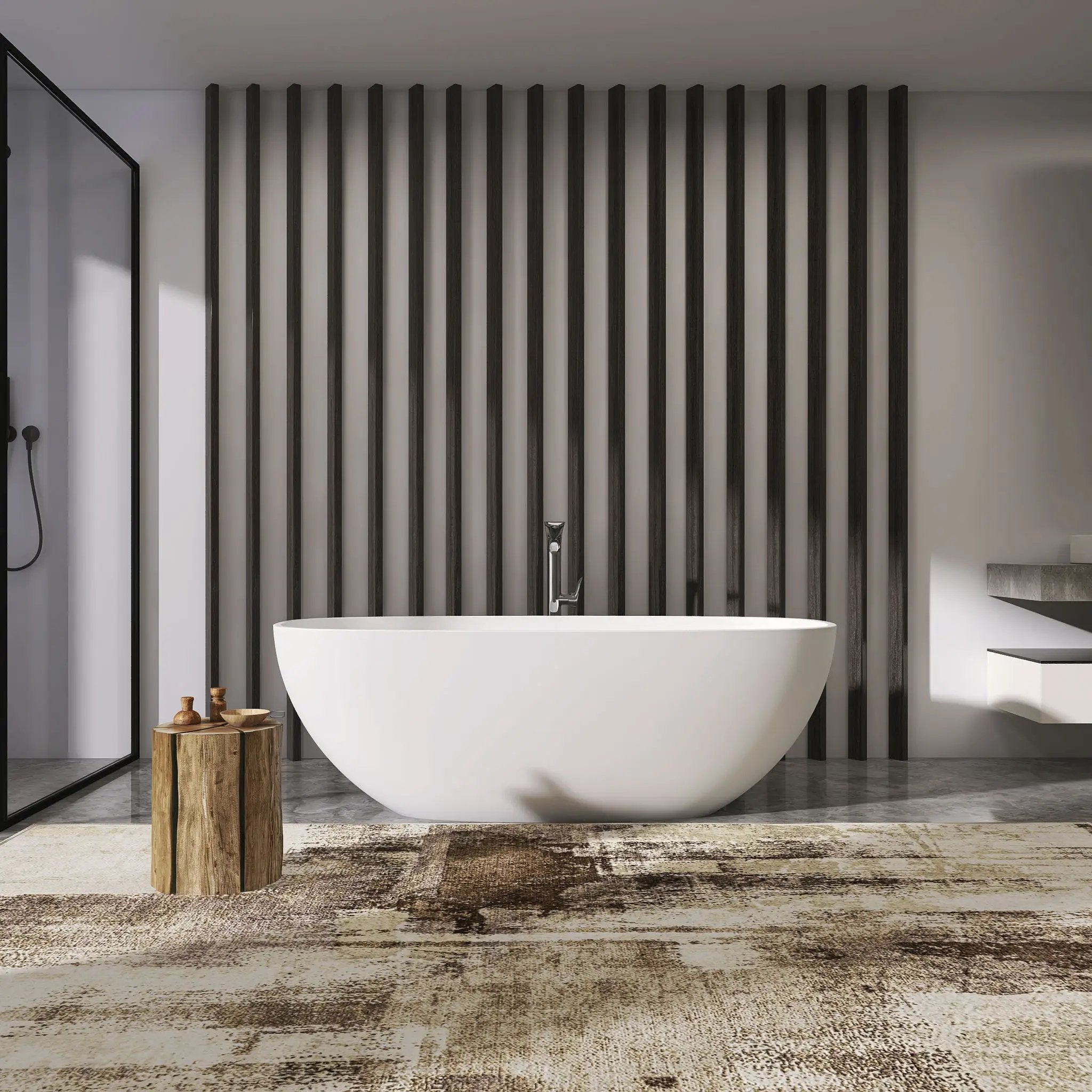 Soaking Bathtub, Freestanding, Solid Surface - Matte White by HouseOfZazla