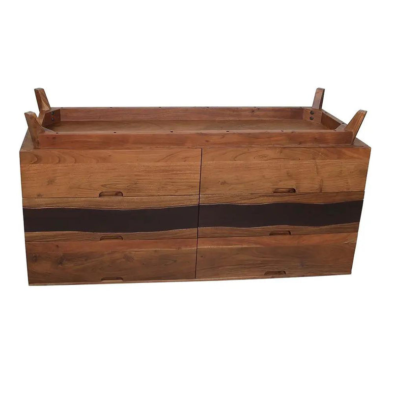 Sierra 6 Drawer Sideboard, Wood Credenza / Cabinets / Chests / Nightstands - Natural Wood / Brown by HouseOfZazla