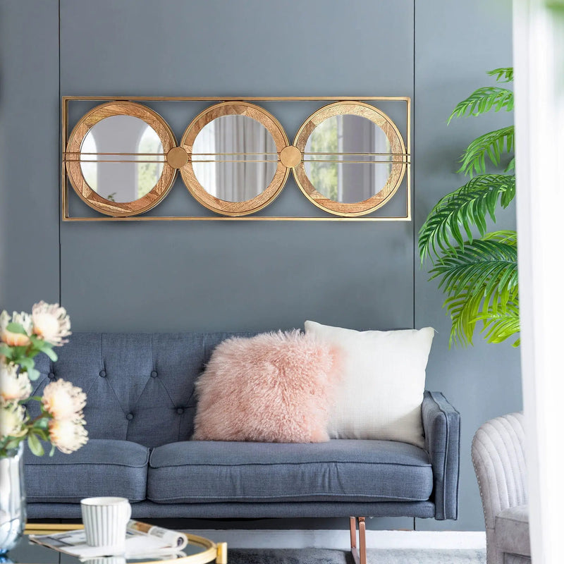 3 Mirror Piece Wall Mirror InRectangular Frame, Home Wall Decor For Bedroom Living Room - Brown by Unique Piece Furniture