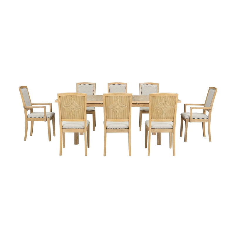 Topmax - Rustic Extendable Dining Table Set With Removable Leaf, 6 Upholstered Armless Dining Chairs And 2 Padded Arm Chairs, 9 Pieces by HouseOfZazla