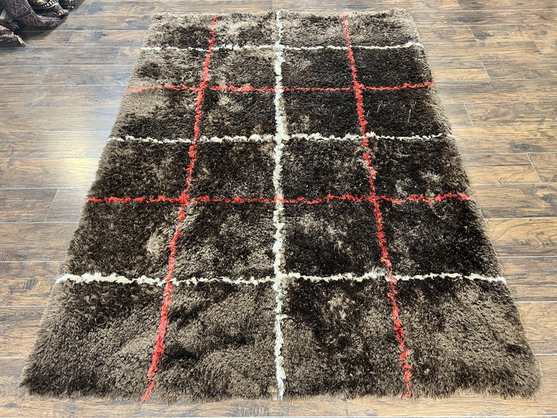 Shag Rug 6x8, Brown, Panel Design by Jewel Rugs