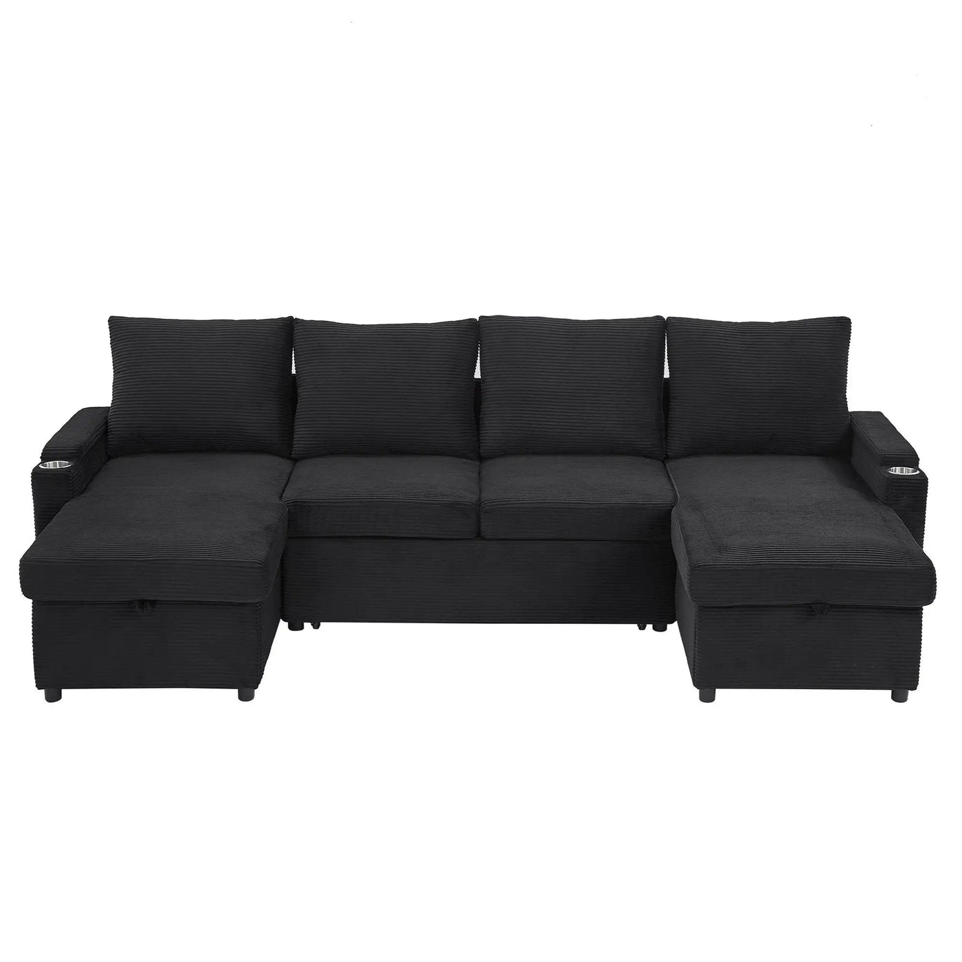 U Shaped Sectional Sofa Bed With Storage Chaise Lounges, USB Ports, And Cup Holders by Unique Piece Furniture