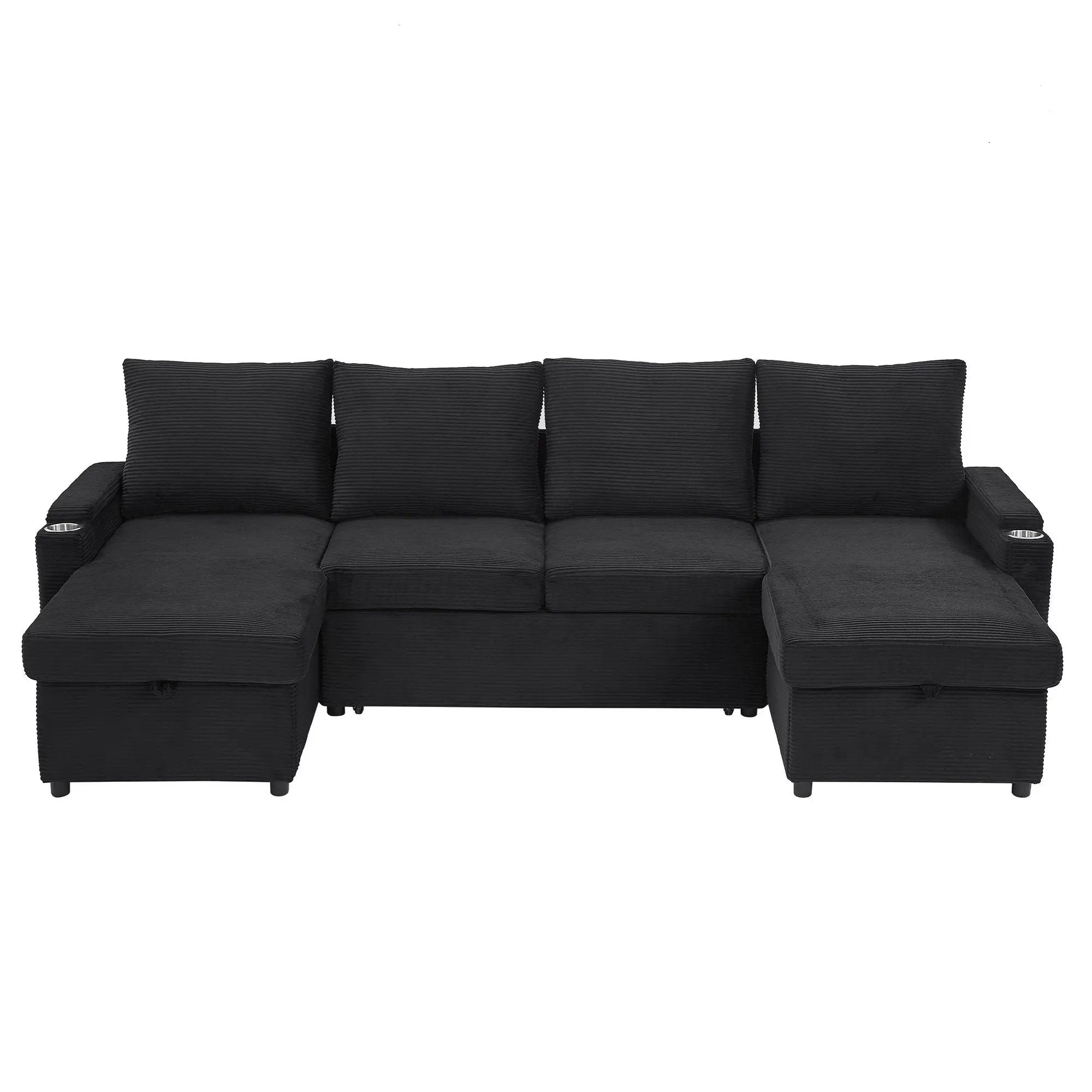 U Shaped Sectional Sofa Bed With Storage Chaise Lounges, USB Ports, And Cup Holders by Unique Piece Furniture