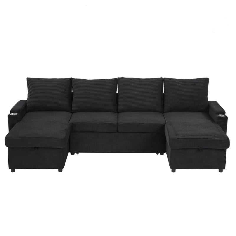 U Shaped Sectional Sofa Bed With Storage Chaise Lounges, USB Ports, And Cup Holders by Unique Piece Furniture