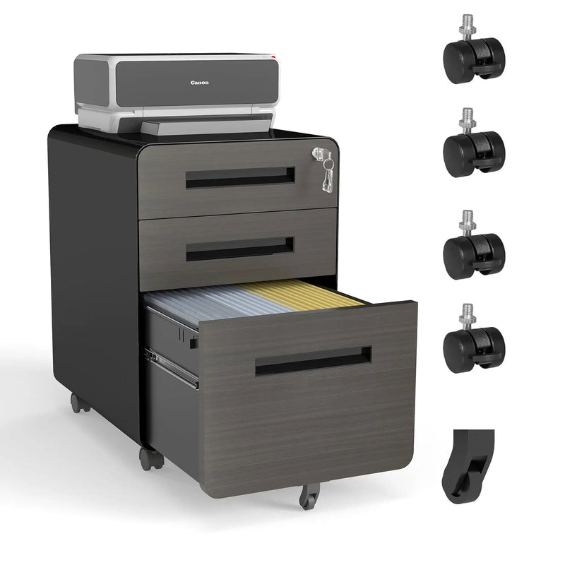 3-Drawer Mobile File Cabinet With Lock, On Casters, Holds A4/Letter Files by Unique Piece Furniture