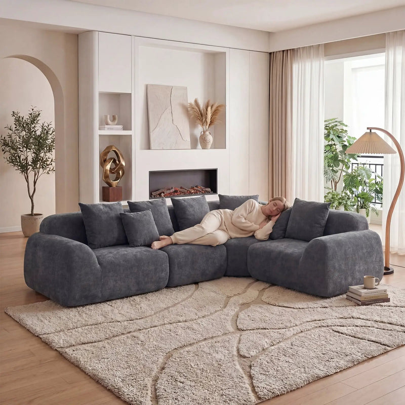 Oversized Cloud Velvet Curved Sectional Couch - 118' by HouseOfZazla