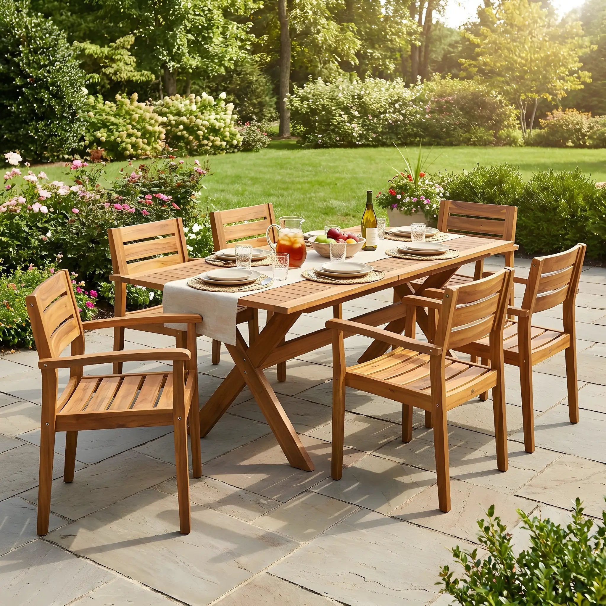 7 Pieces Acacia Wood Outdoor Dining Set by HouseOfZazla
