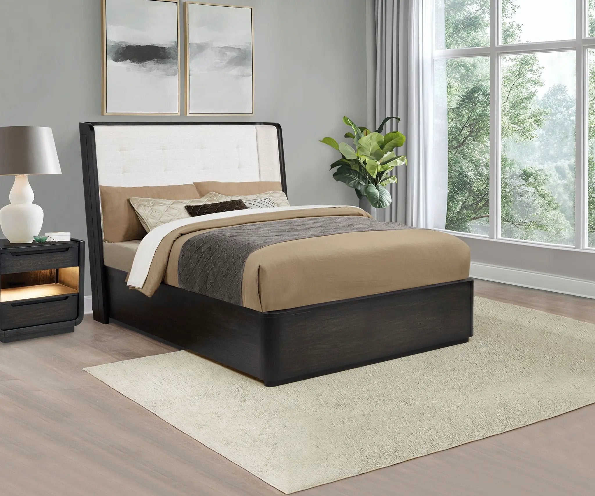 Leandro 55-inch Queen Wingback Bed Burnished Black by Unique Piece Furniture