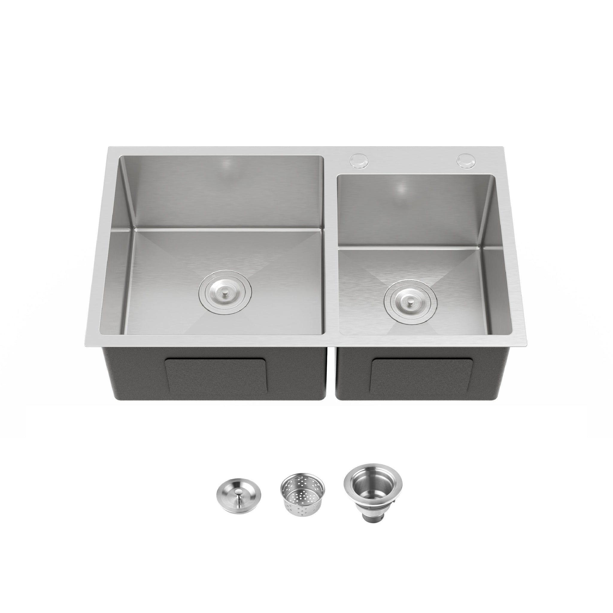 Stainless Steel Kitchen Sink, 32"x19" Double Bowl in Brushed Nickel by HouseOfZazla