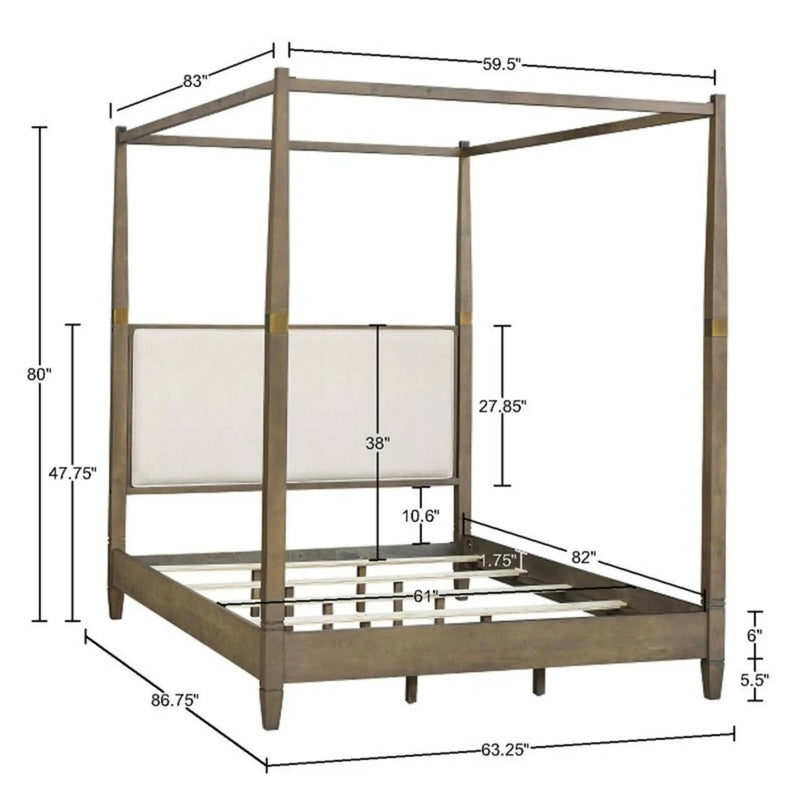 Queen Canopy Bed Frame With Upholstered Headboard - Brown by Unique Piece Furniture
