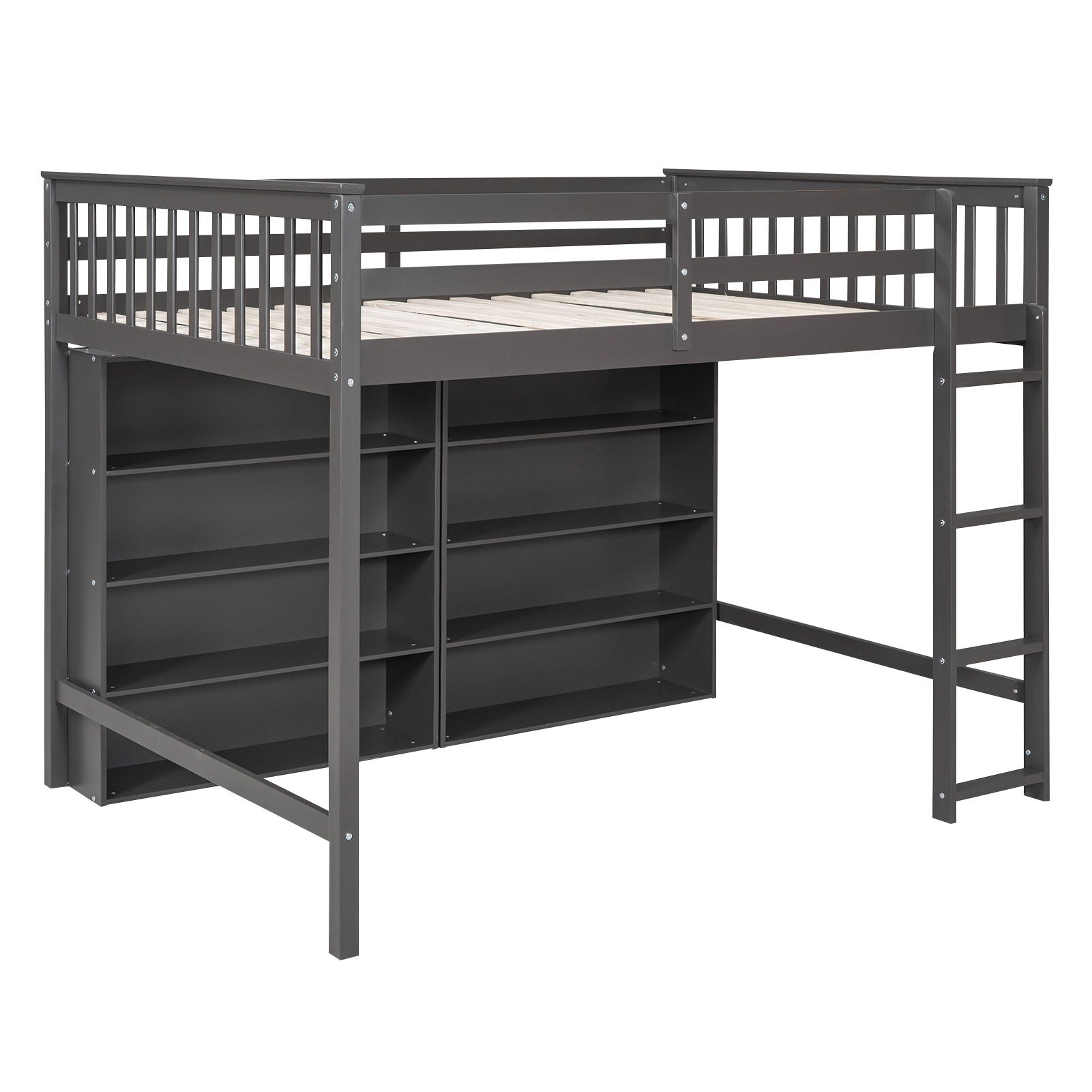 Loft Bed With 8 Open Storage Shelves And Built In Ladder by HouseOfZazla