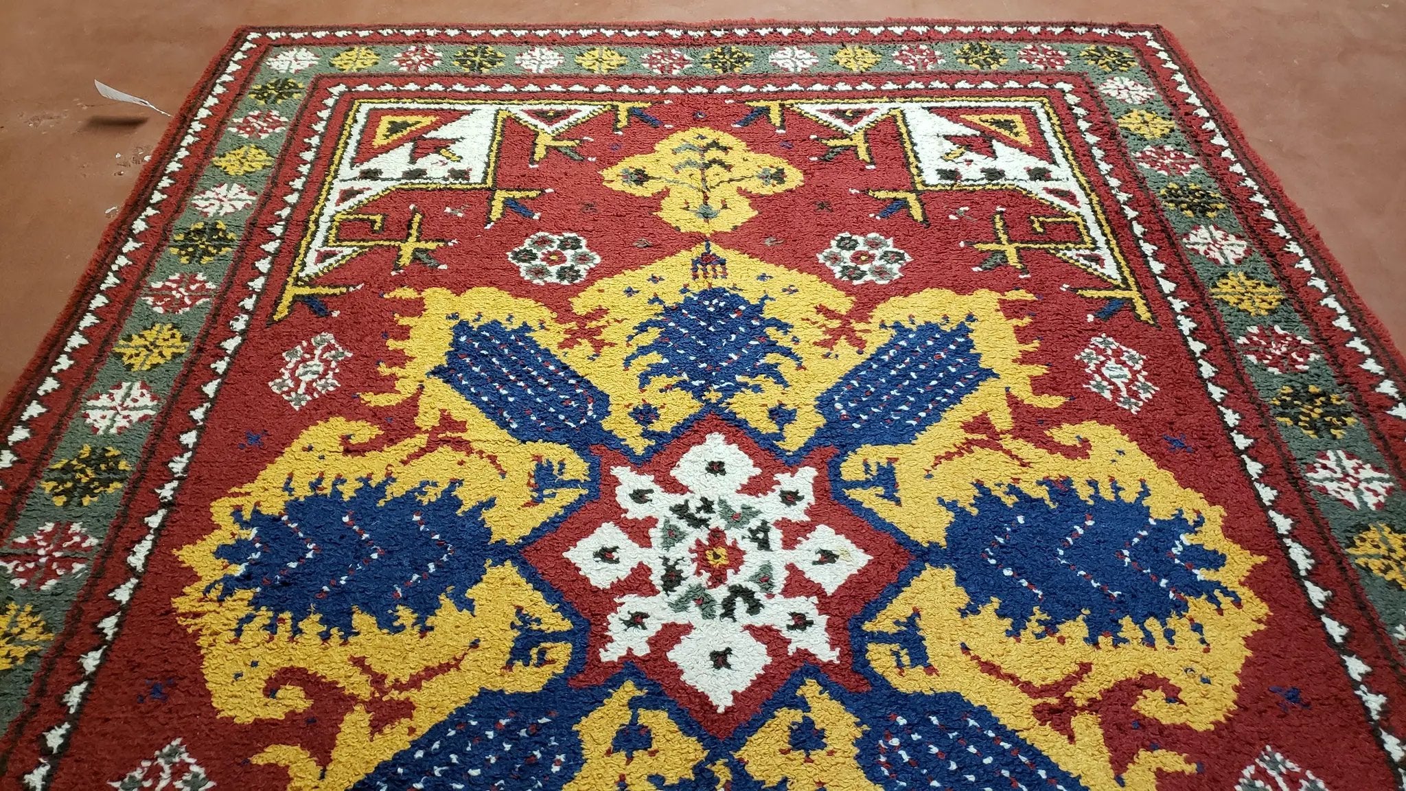 Colorful Moroccan Heriz Rug 6x9, Large Central Medallion, Red Yellow Blue by Jewel Rugs
