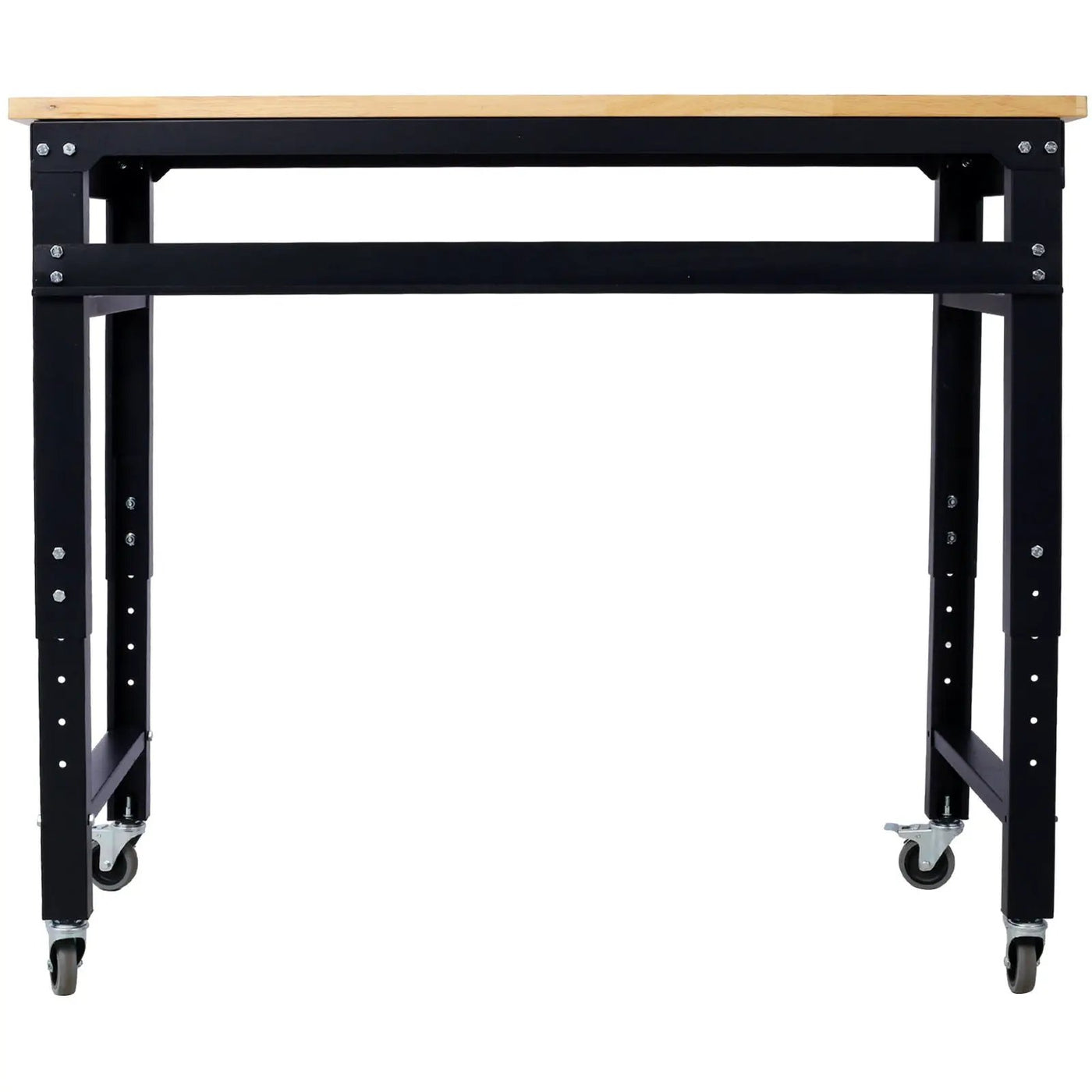 Wide Rolling Workbench For Garage, Adjustable Height, Workshop Tool Bench, Metal With Rubber Wood Top by HouseOfZazla