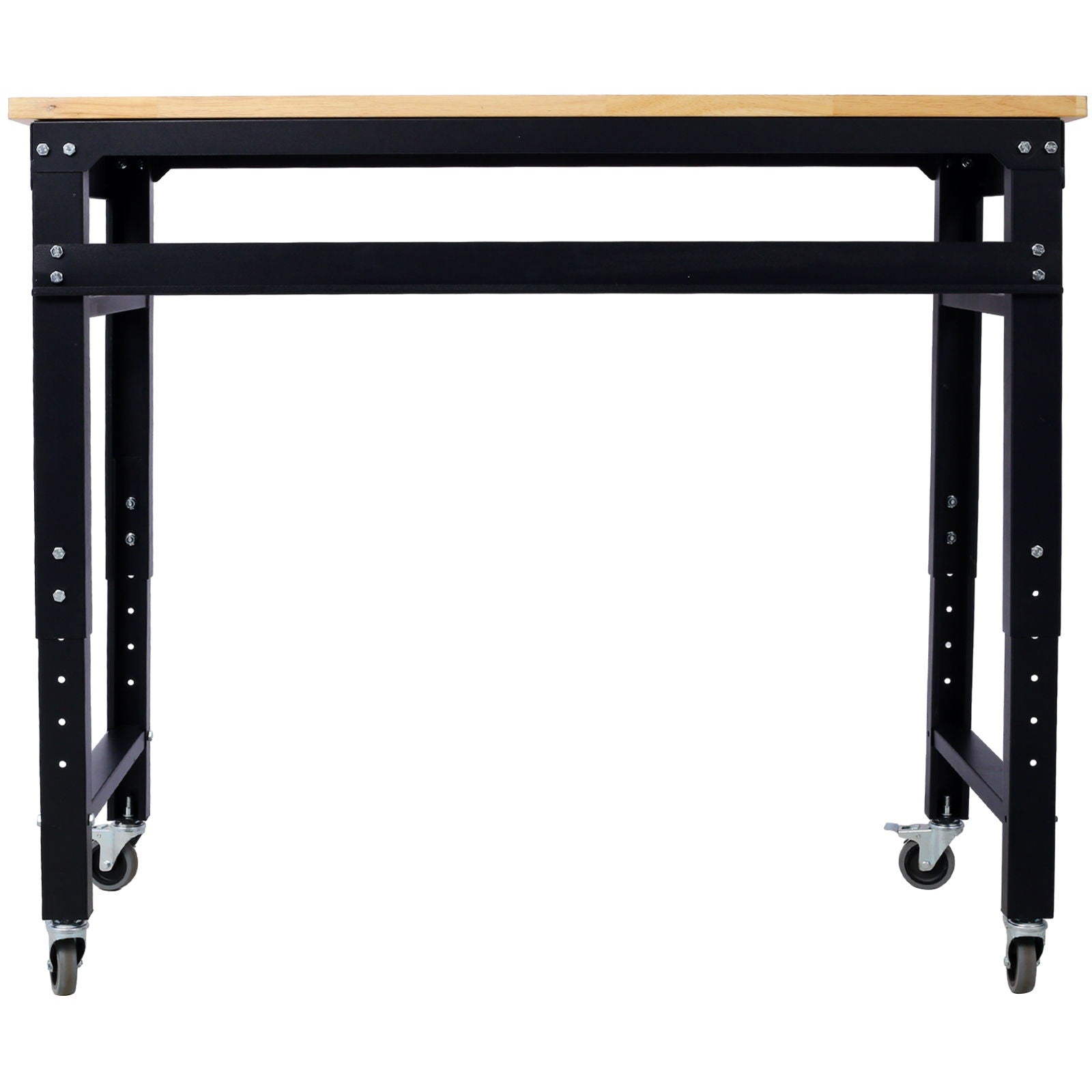 Wide Rolling Workbench For Garage, Adjustable Height, Workshop Tool Bench, Metal With Rubber Wood Top by HouseOfZazla