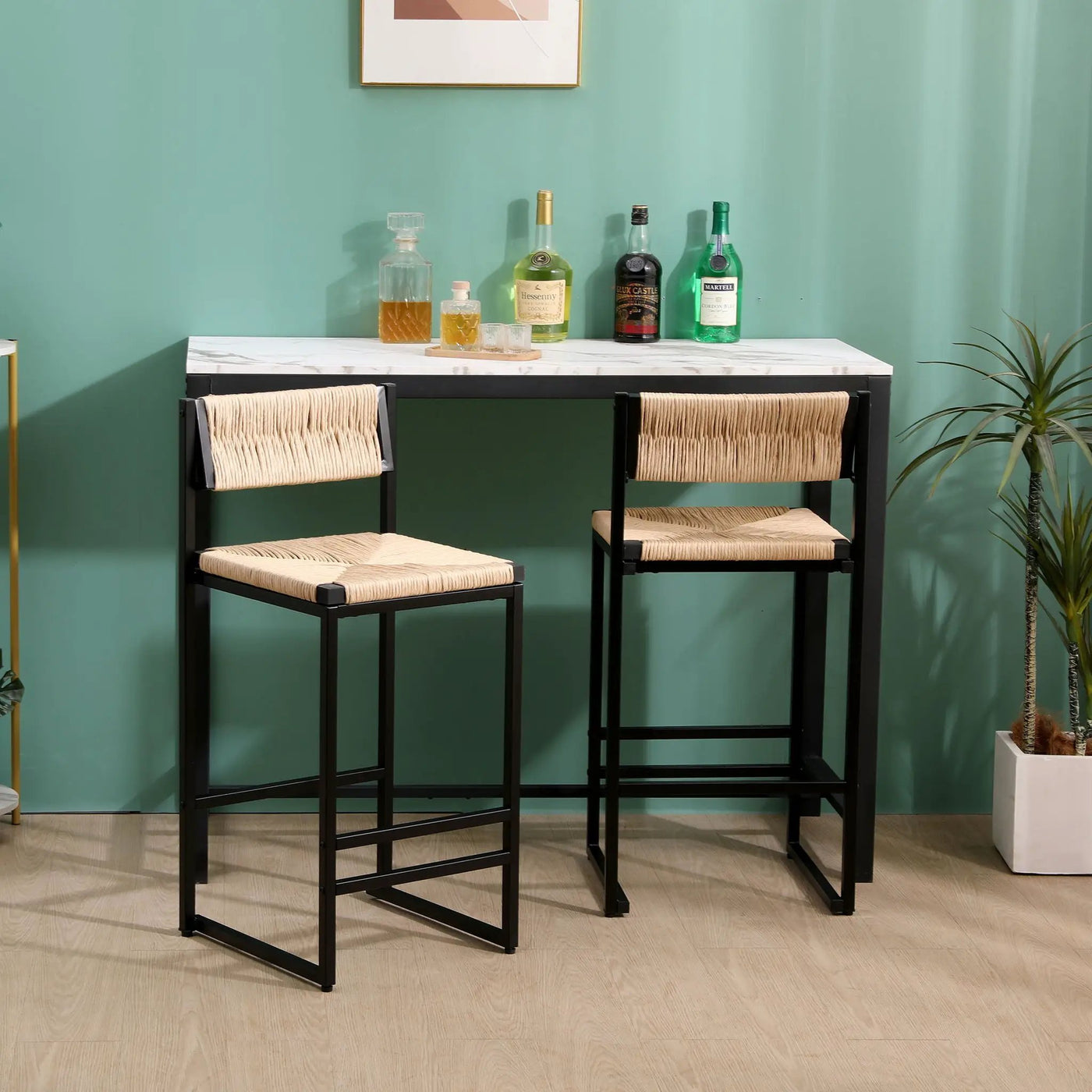 Bar Stools Paper Rope Weave Dining Chairs With Back Hand Weave Stools For Kichen Island, Bar & Counter (Set of 2) by Unique Piece Furniture