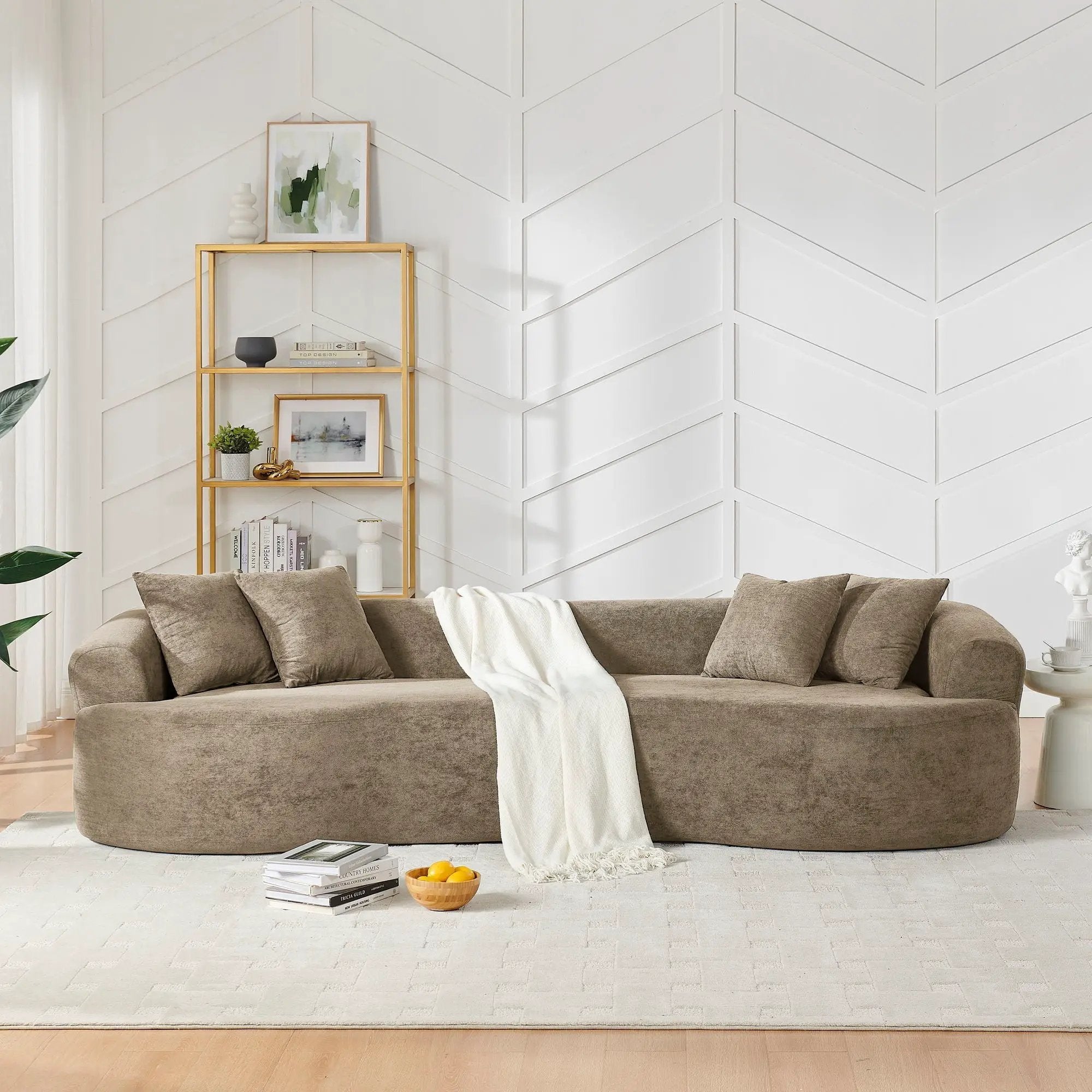 Cloud 4 Seater Sectional Curved Sofa, Minimalist Design - Light Brown by HouseOfZazla