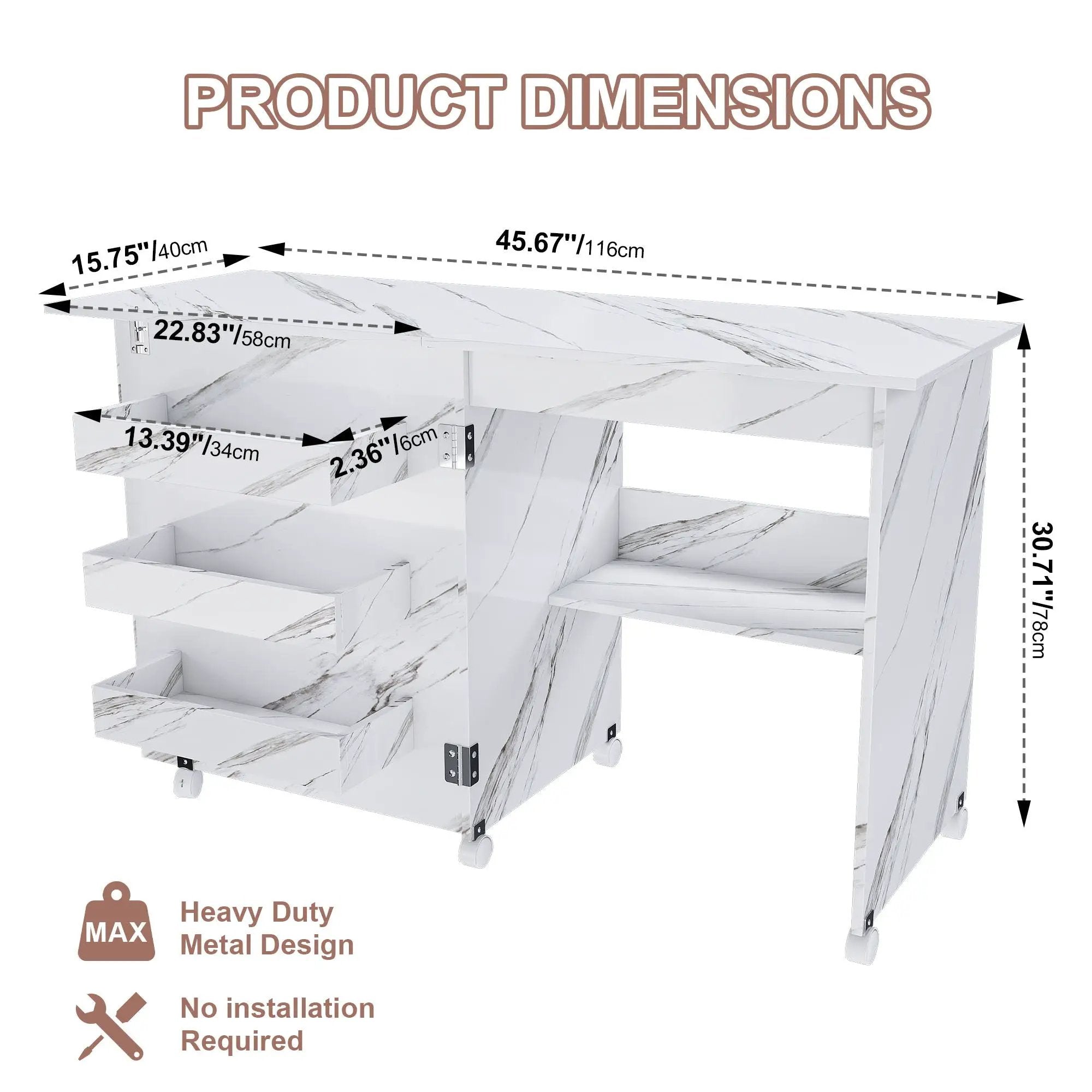 4 In 1 Folding Sewing Table With Lockable Wheels, Multi Functional Craft Station - White by Unique Piece Furniture