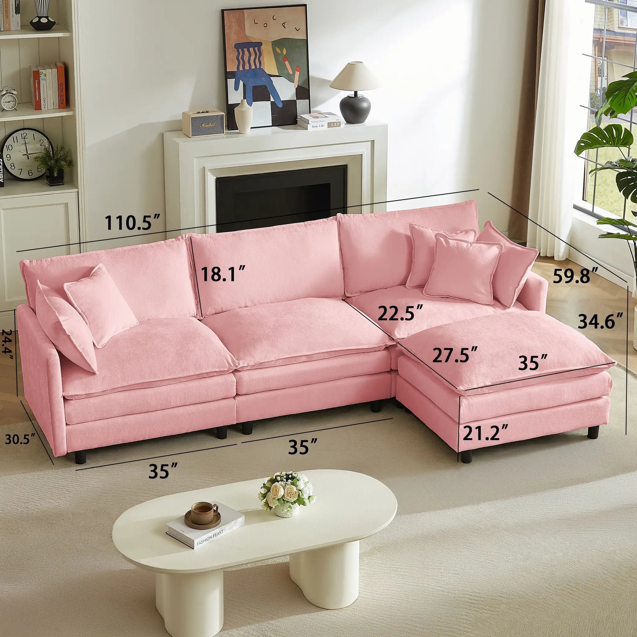 Modular Sectional Sofa - 110 Inch L Shaped Couch Set by HouseOfZazla