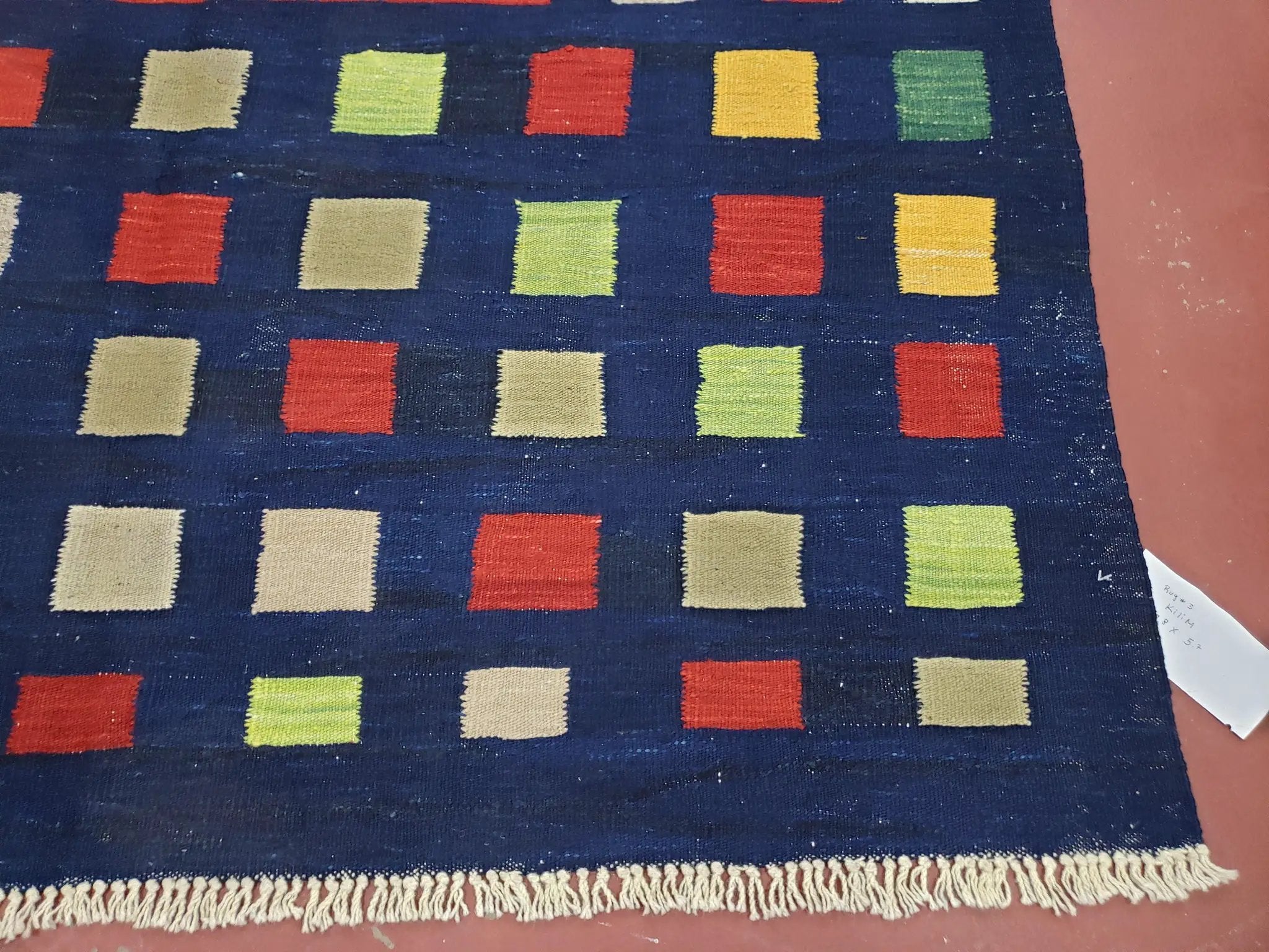 Turkish Kilim Rug 5x7 - 6x8, Checkerboard Kilim Carpet, Area Rug, New Playroom Rug, Colorful Multicolor Rug for Nursery Room, Dark Blue Red by Jewel Rugs