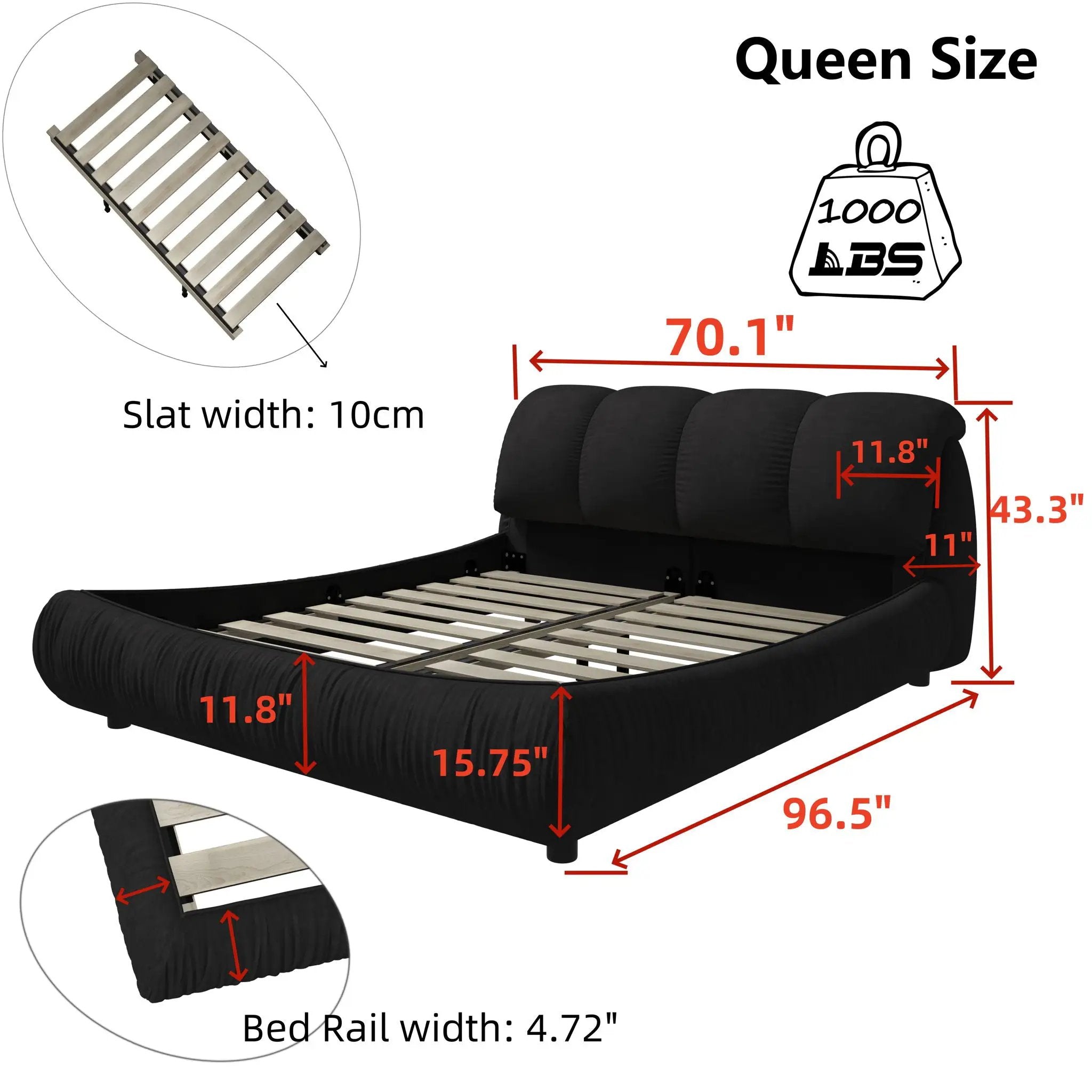 Luxury Upholstered Platform Bed With Oversized Padded Backrest And Solid Wood Frame by HouseOfZazla