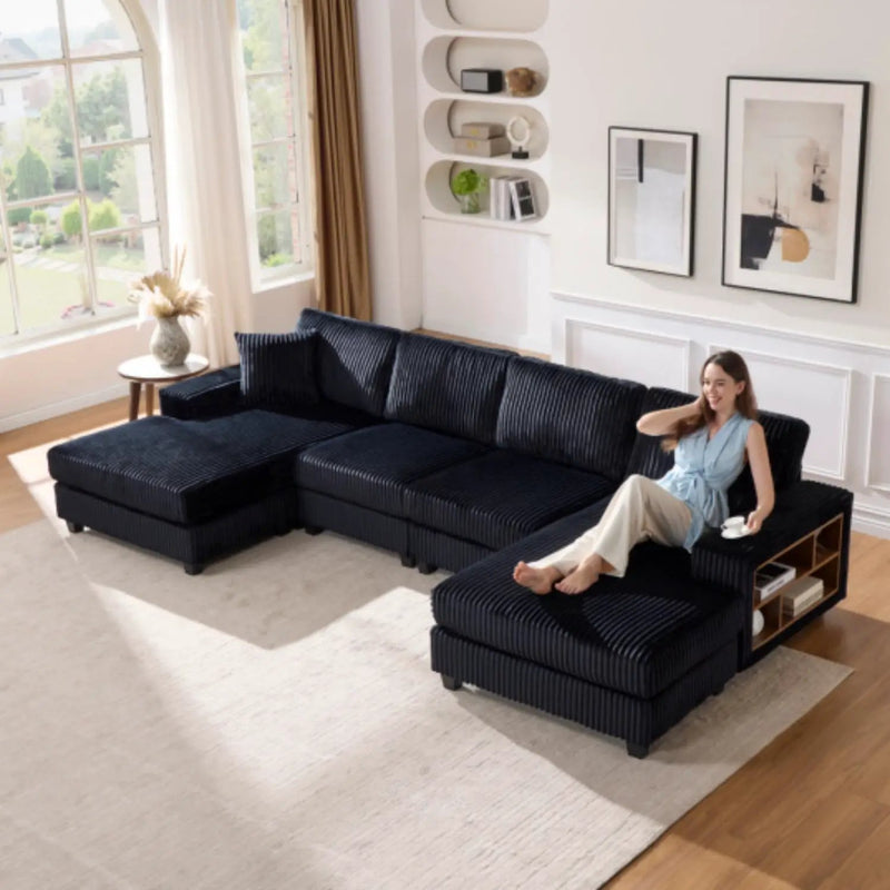 U-Shaped Convertible Sofa, 4 Seater Large Living Room Lounge by HouseOfZazla