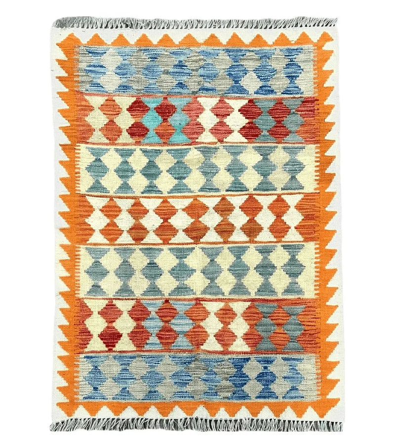 Small Chobi Kilim Rug 3x4 Colorful Diamond Kilim Small Turkish Multicolor Kilim with Diamond Pattern Wool Flatweave Nice by Jewel Rugs