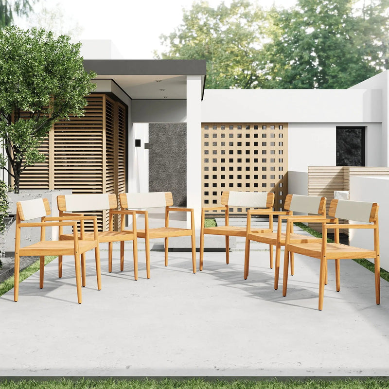 Creative Braided Acacia Wood Outdoor Dining Chairs with Armrests (Set of 2) - Teak / White by HouseOfZazla