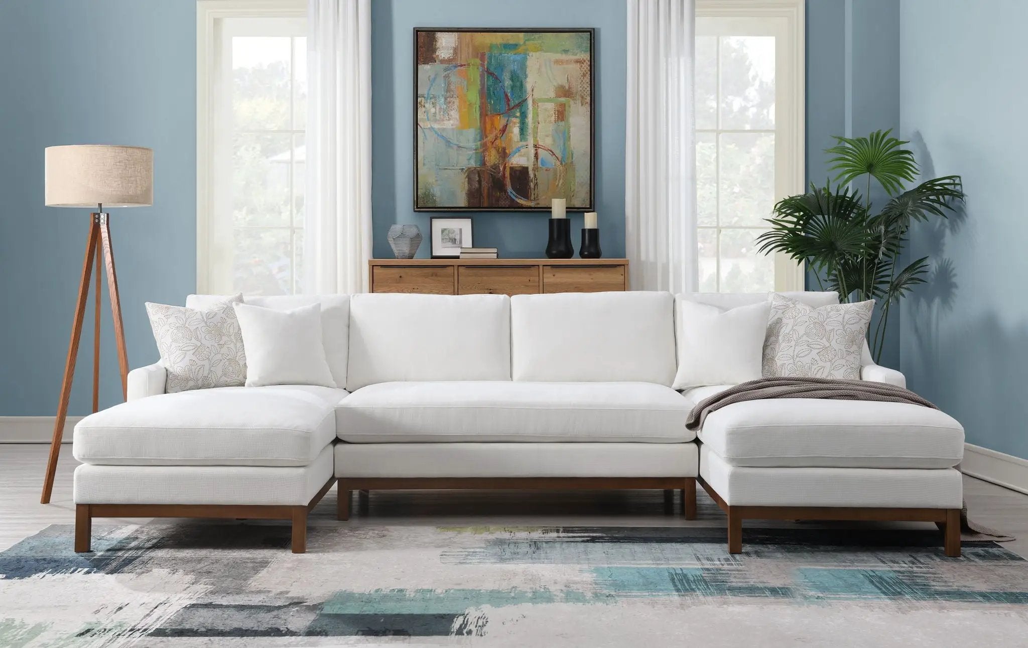 Valiant Chenille Sectional Sofa With 4 Pillows - Ivory by HouseOfZazla