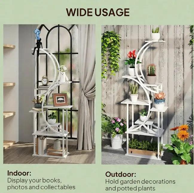 White S-Shaped Plant Stand, 8 Tier Plant Shelf by HouseOfZazla