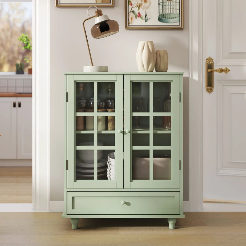 Minimalist Buffet Cabinet With Double Glass Doors And Drawer by HouseOfZazla