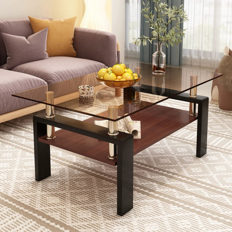 Modern Rectangular Coffee Table With Tempered Glass Top by Unique Piece Furniture