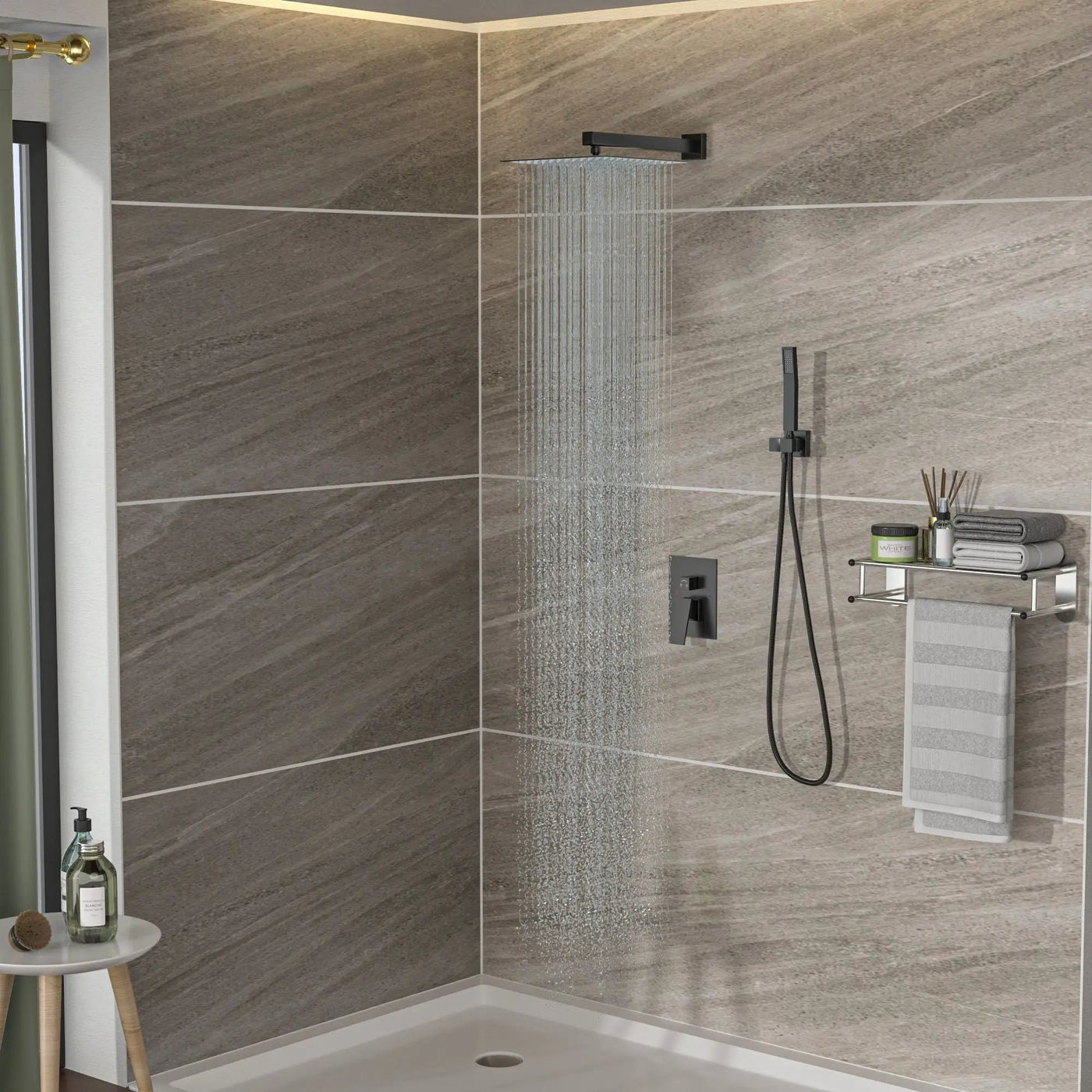 Dual Shower Head System With 12" Square Rain Shower And Rough In Valve by HouseOfZazla