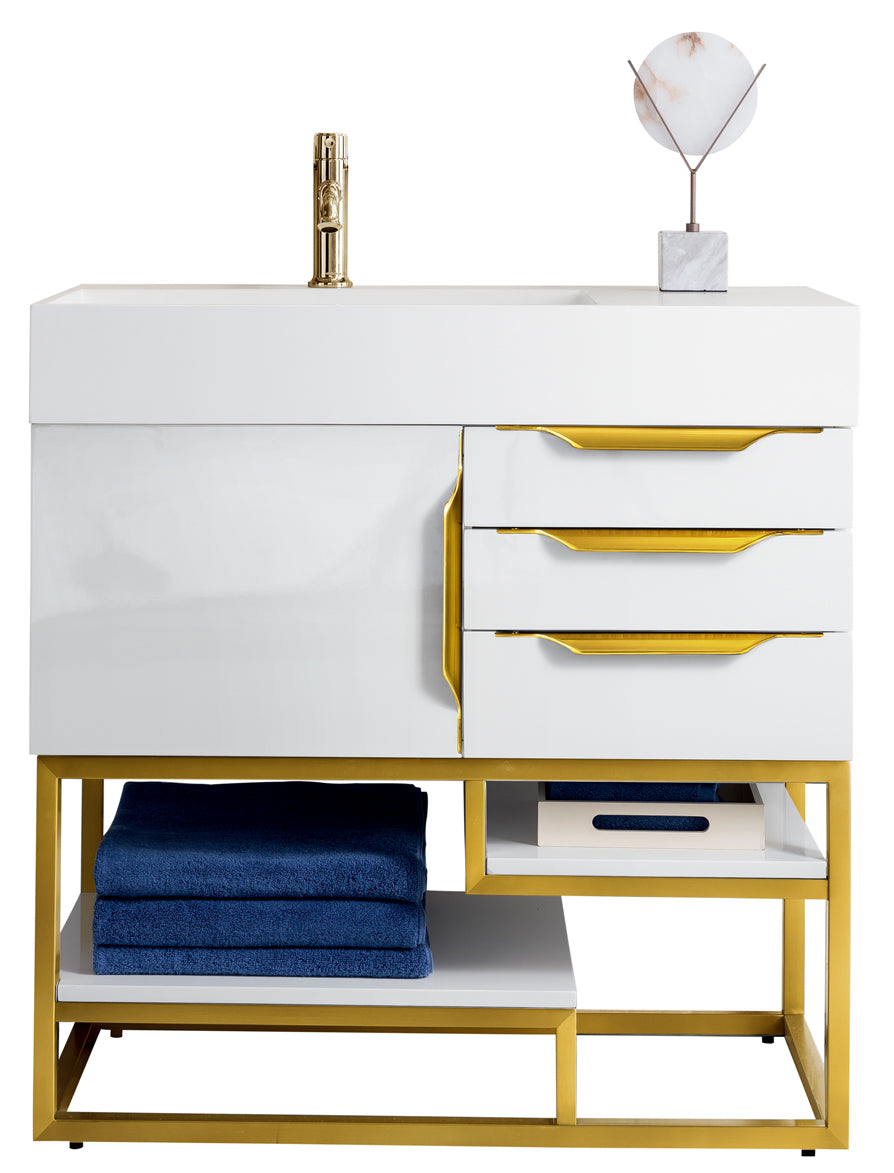 James Martin Columbia 36" Single Bathroom Vanity, Glossy White, cabinet without a countertop