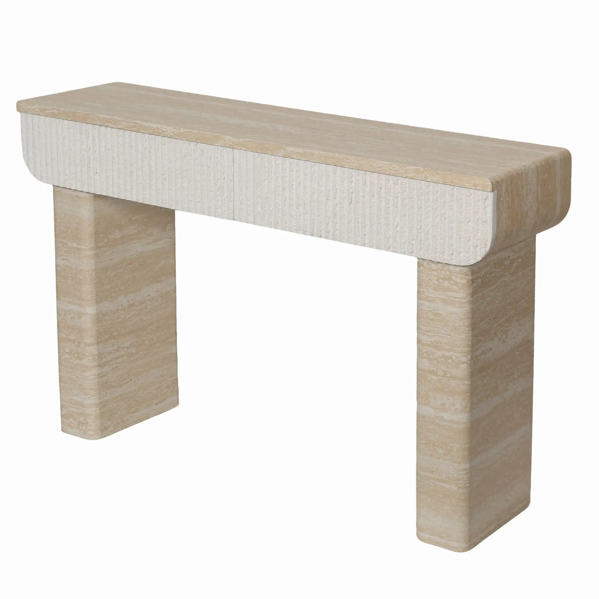 Entryway Table With 2 Hidden Handle Drawers For Entrance - Beige / Yellow by HouseOfZazla