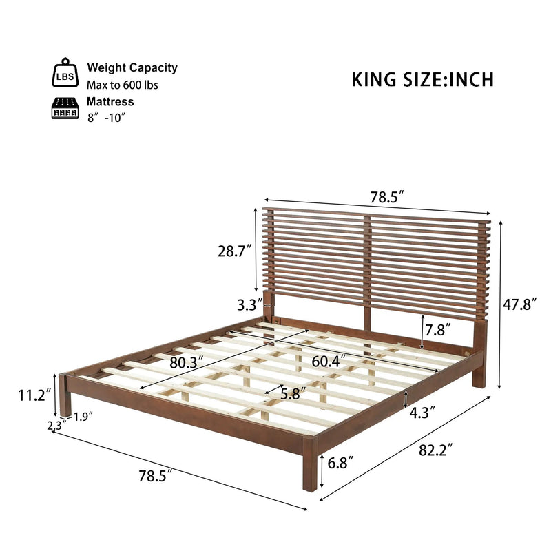 Premium Solid Wood King Size Bed Frame with Headboard - Walnut Color by HouseOfZazla
