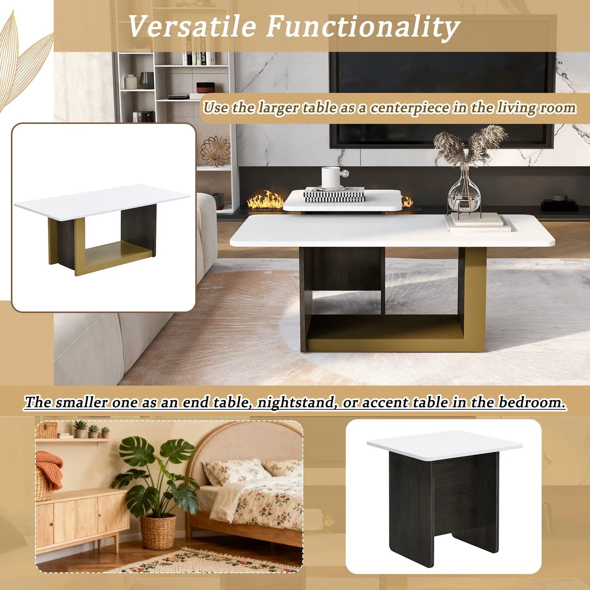 Small Square Coffee Table With End Table (Set of 2)