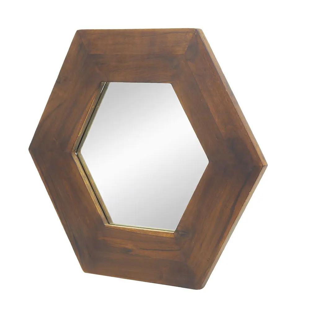 Hexagon Mirror With Natural Wood Frame, Wall Decor For Living Room Bathroom Hallway by Unique Piece Furniture