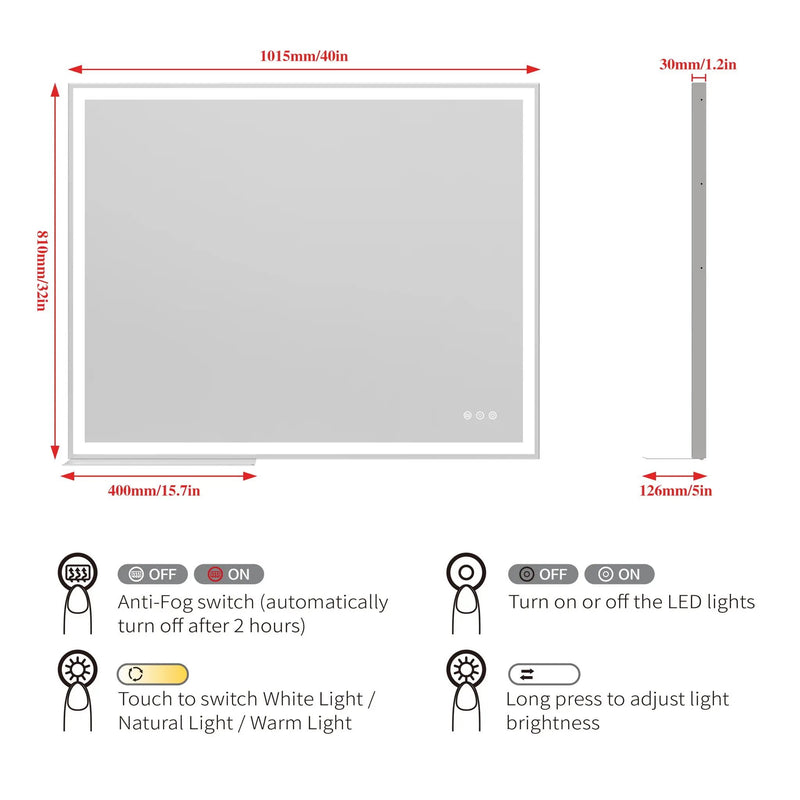 LED Bathroom Vanity Mirror Wall Mounted Adjustable / Warm / Natural Lights Anti-Fog Touch Switch With Memory Modern Smart Large Bathroom Mirrors by HouseOfZazla