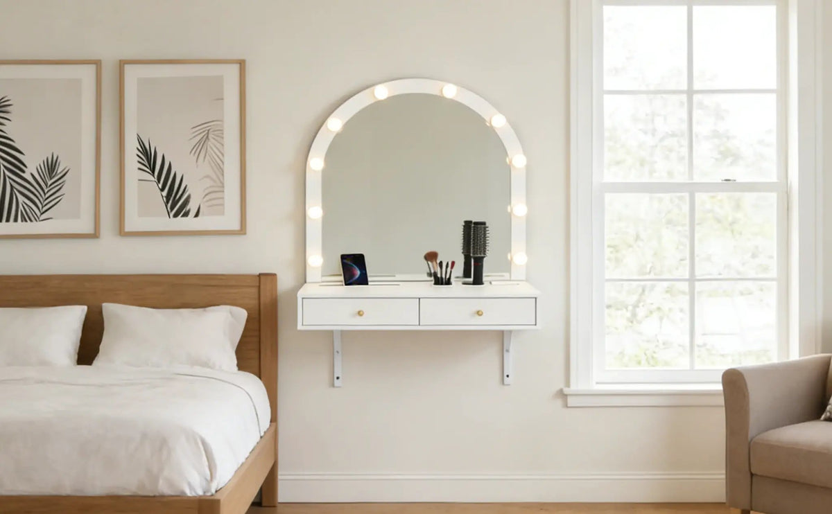 Floating Makeup Vanity Desk with Mirror & 3-Color Lights by HouseOfZazla