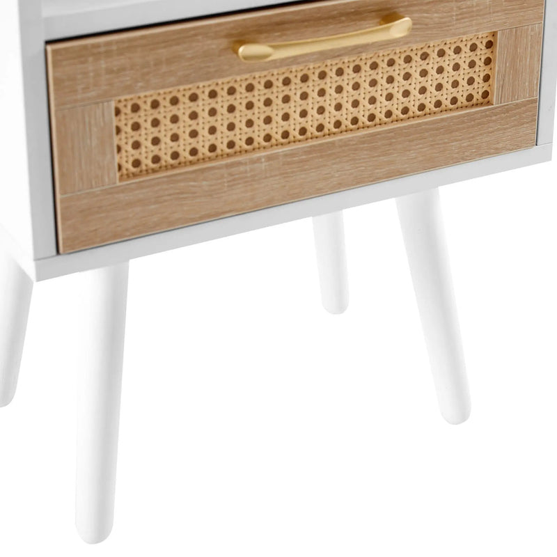 15.75" Rattan End Table With Drawer And Solid Wood Legs, Modern Nightstand, Side Table For Living Room, Bedroom by HouseOfZazla