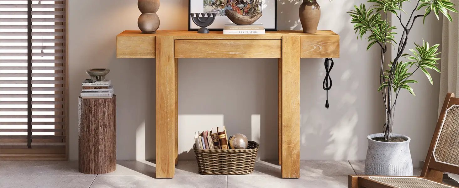 TREXM Rustic Minimalist Console Table with Hidden Drawer by HouseOfZazla