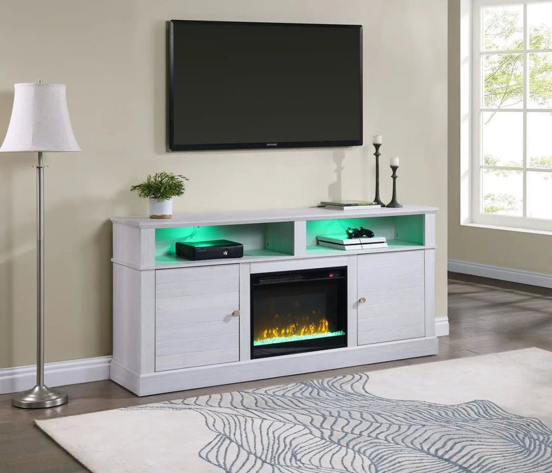 Terra - TV Stand Console With Fireplace - White Walnut by HouseOfZazla